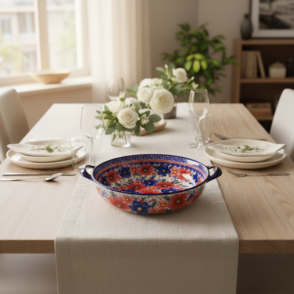 New East Sun Ceramic Serving Bowl with Handles - 14.25 Inch