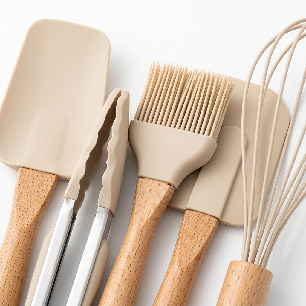 Yuniverse 5-Piece Silicone & Wooden Kitchen Tools Set Beige