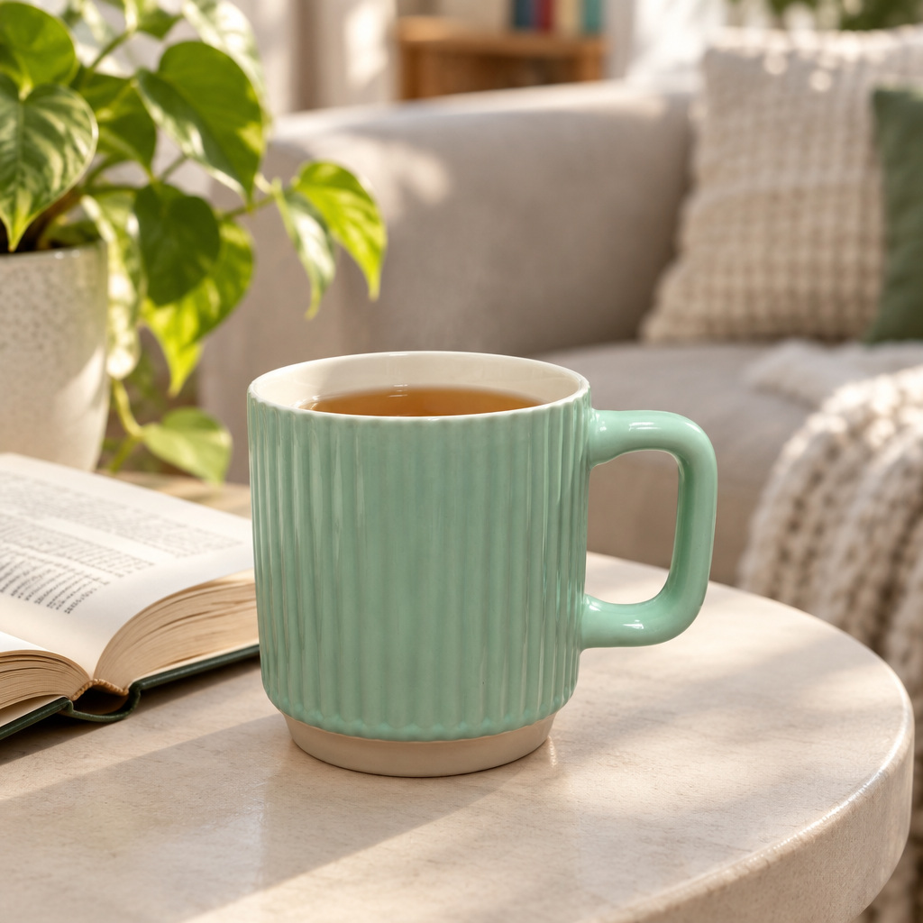 Ribbed Ceramic Mug Mint green - 400ml