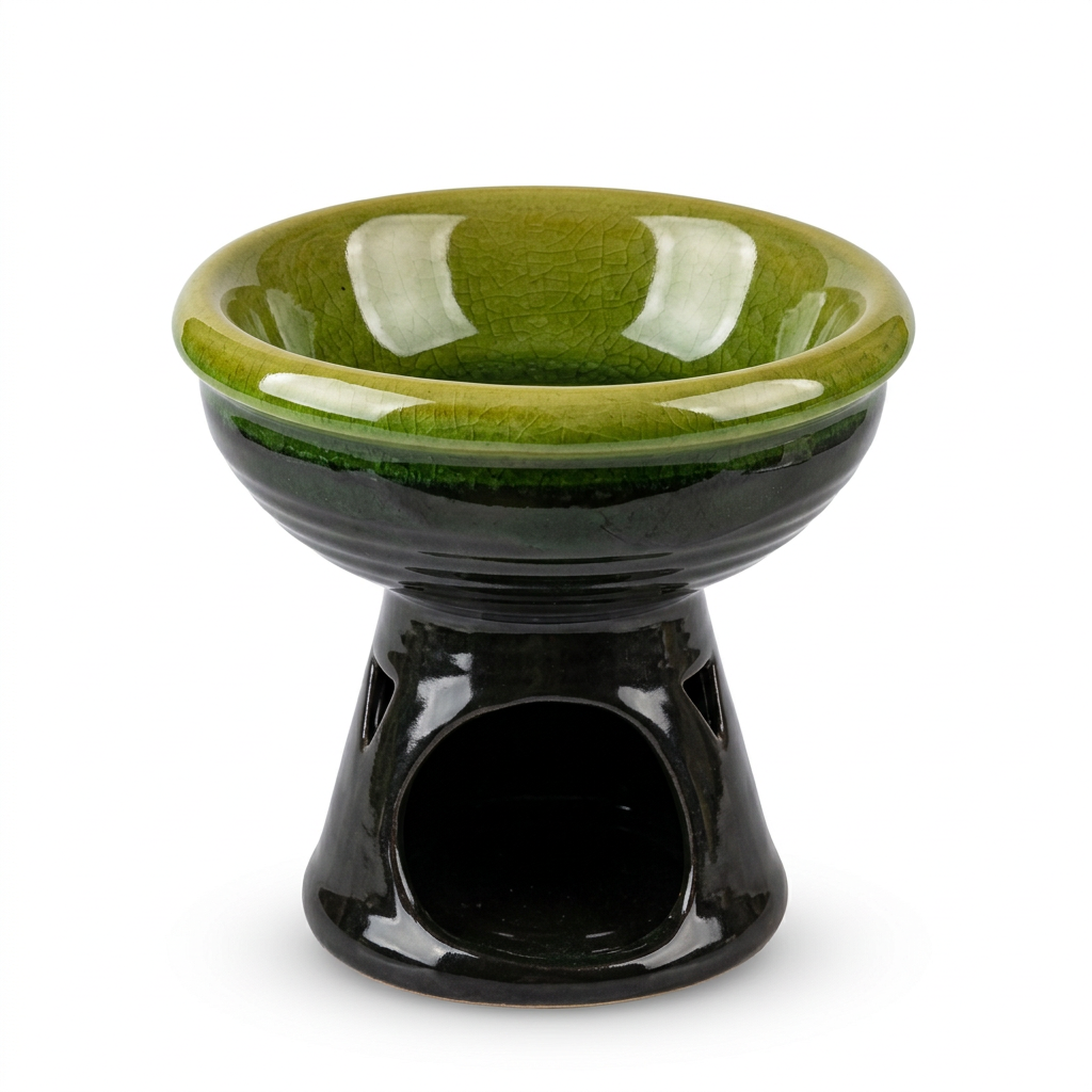 Ceramic Oil Burner Olive Green & Black - 12×12cm