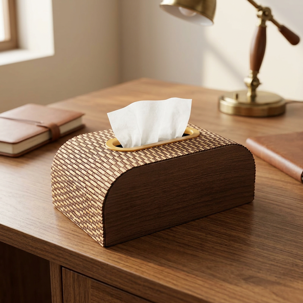 Wooden Tissue Box with Patterned Finish - 20×12cm