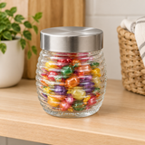 House Mart Ribbed Glass Jar with Silver Lid - 230ml