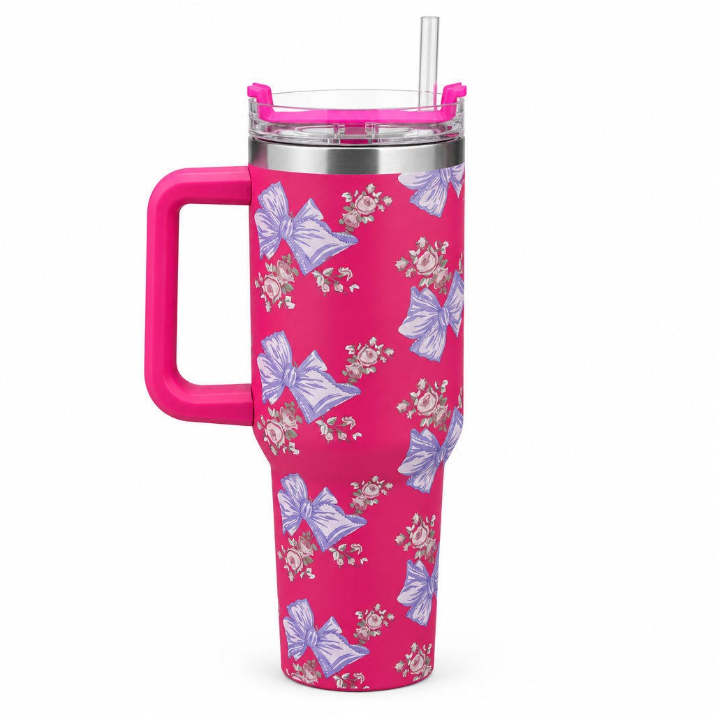 Stainless Steel Water Bottle with Straw & Handle Pink - 1 Litre