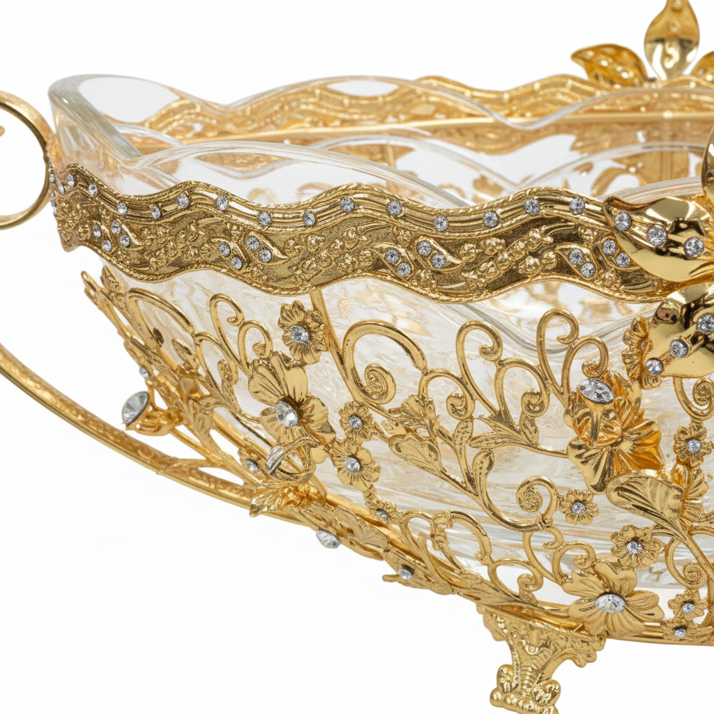 Future Star Metal & Glass Fruit Basket Gold - 35×15cm