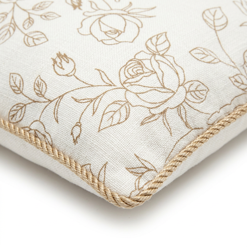 Rectangular Floral Cushion Ivory & Beige - 28×50cm