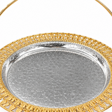 Metal Round Serving Tray with Handle Gold & Silver - 28cm