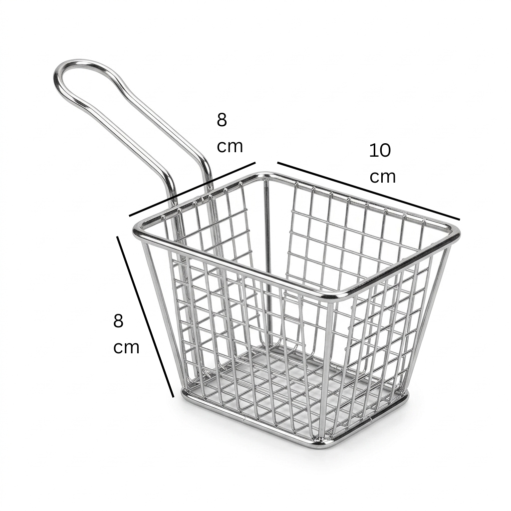 Yuniverse Mini Mesh Fries Basket – Silver, 10 × 8 × 8 cm