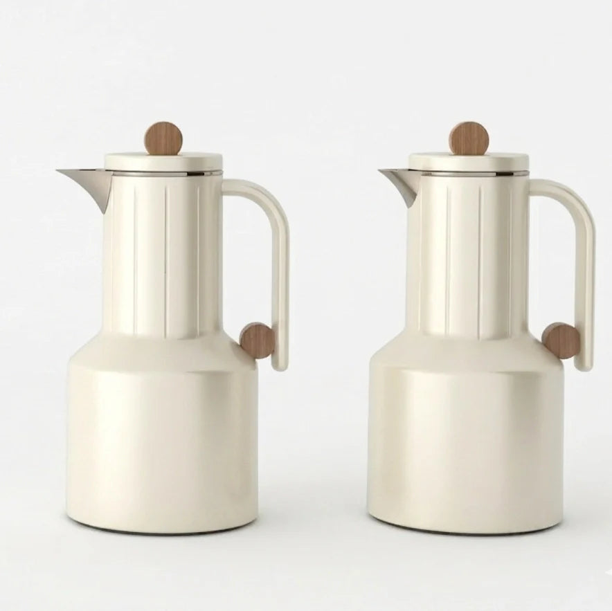 Regal Vacuum Flask 2 Pieces Set – 1L + 1L – Beige with Wooden Finish