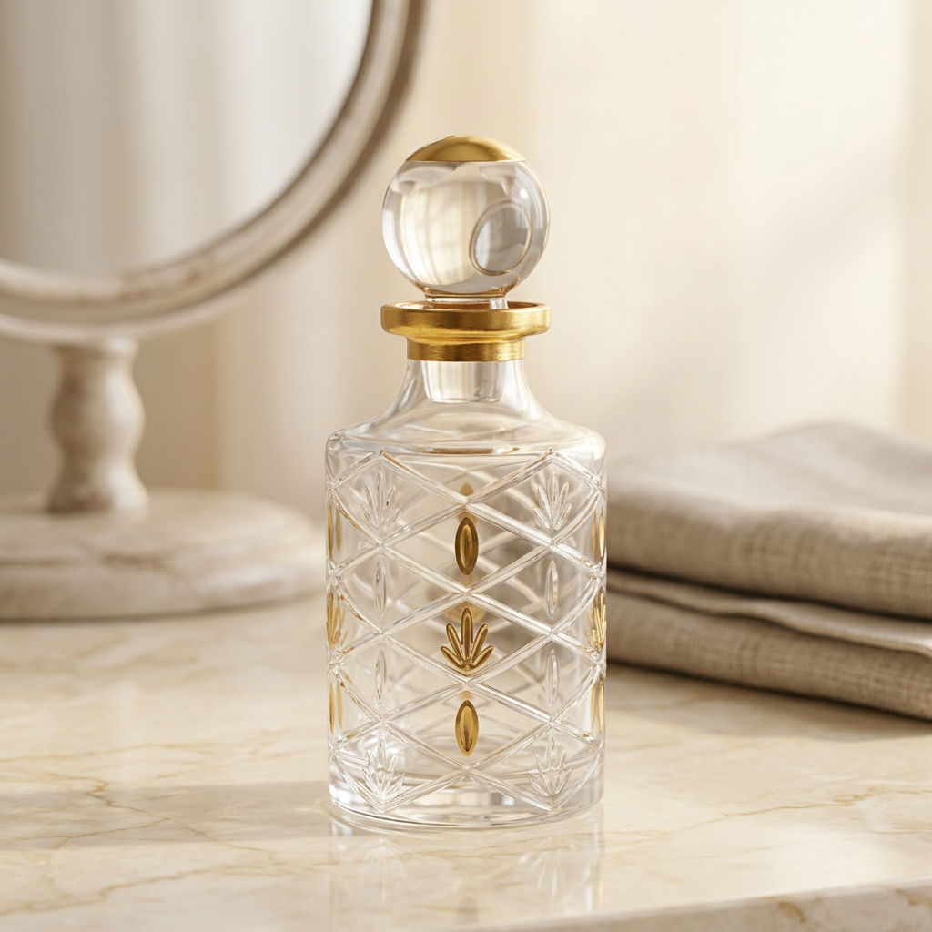 Decorative Glass Perfume Bottle with Gold Accents - 200ml