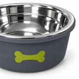 Silicone & Stainless Steel Pet Feeding Bowl Grey - 13.5cm