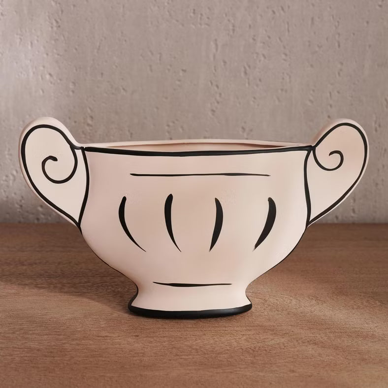 AKDC Classic Urn Style Clay Flower Vase 28cm*5cm*16.5cm, Beige and Black