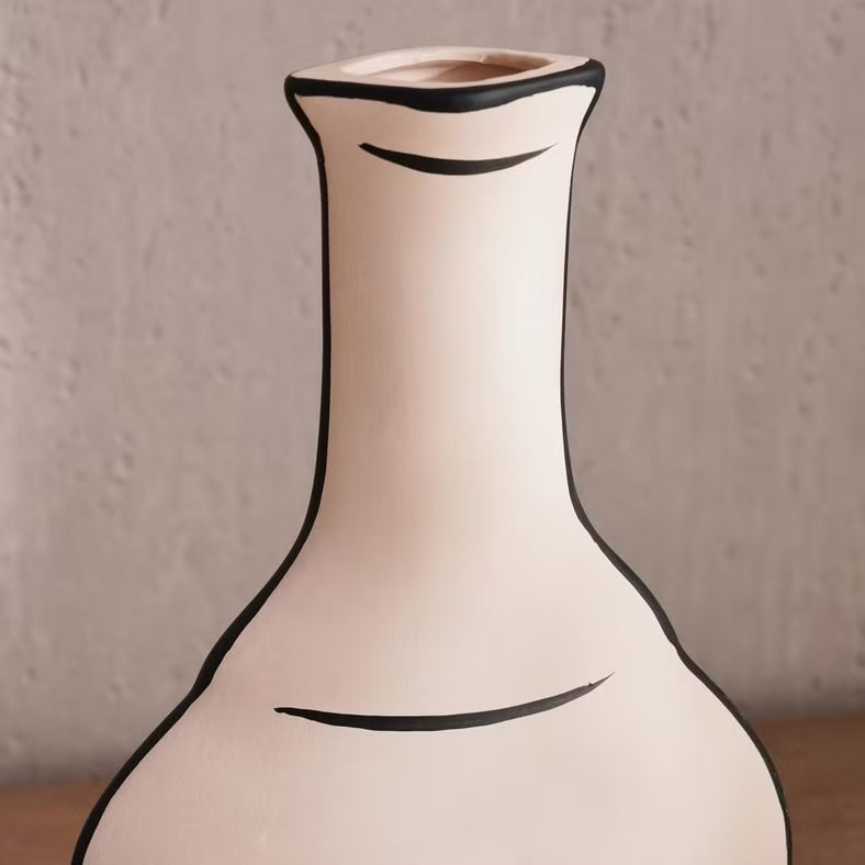 AKDC Flared Neck Clay Flower Vase 15cm*4.5cm*26cm, Beige and Black