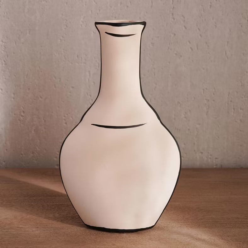 AKDC Flared Neck Clay Flower Vase 15cm*4.5cm*26cm, Beige and Black