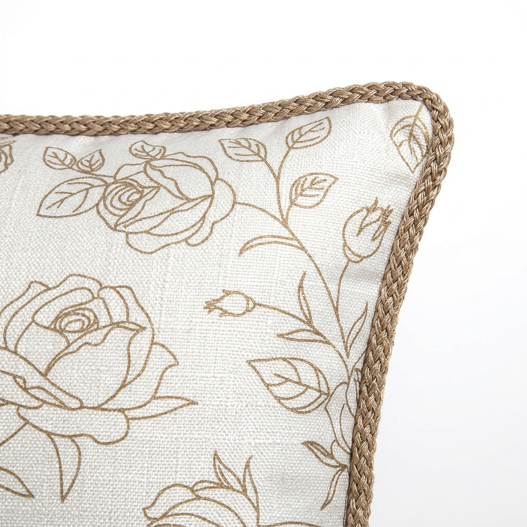 Square Rose Floral Cushion  Ivory & Beige  – 43×43cm