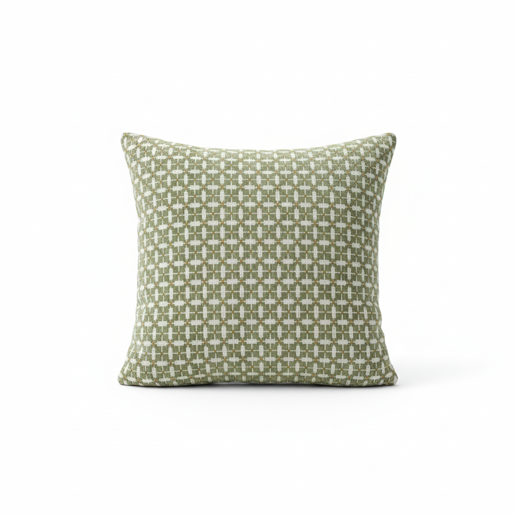 Woven Pattern Cushion Sage Green & Cream - 40cm