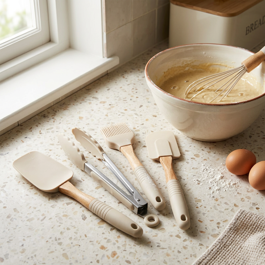Yuniverse 5-Piece Silicone & Wooden Kitchen Tools Set Beige
