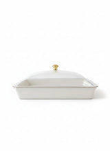 Christian Verucci Premium Ceramic Tray with Lid – 16 Inch White & Gold Finish, Decorative Serving Dish