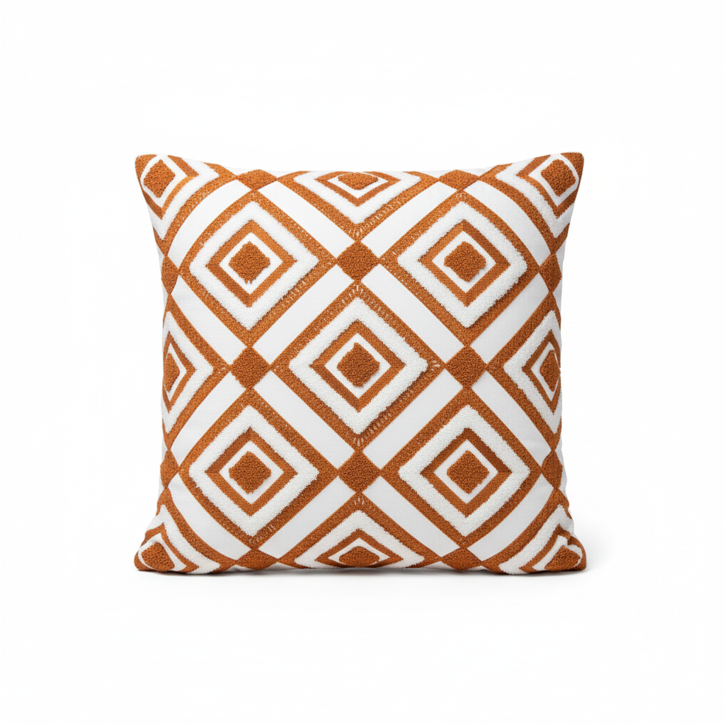 Tufted Geometric Cushion Rust Orange & White - 40cm