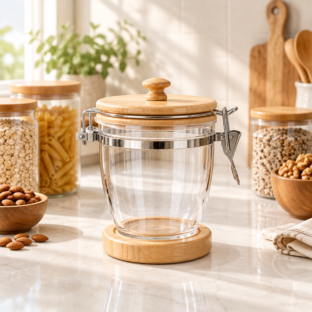 Acrylic and Wooden Canister with Clip Lid - 500ml