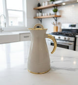 Rejal 1 Liter Modern Vacuum Flask – Gray Body with Gold Trim Finish, Premium Flask for Everyday Use