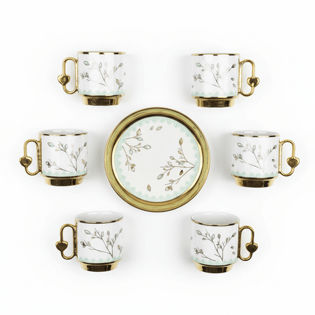 12PCS Ceramic Cup & Saucer Set – 6 Cups & 6 Saucers | Gold & Mint Green Floral Design - Al Kabayel Discount Centre12PCS Ceramic Cup & Saucer Set – 6 Cups & 6 Saucers | Gold & Mint Green Floral DesignTea SetsAKDCAl Kabayel Discount Centre