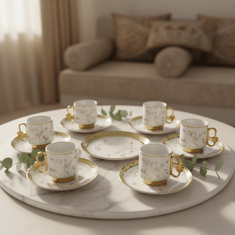 12PCS Ceramic Cup & Saucer Set – 6 Cups & 6 Saucers | Gold & Mint Green Floral Design - Al Kabayel Discount Centre12PCS Ceramic Cup & Saucer Set – 6 Cups & 6 Saucers | Gold & Mint Green Floral DesignTea SetsAKDCAl Kabayel Discount Centre