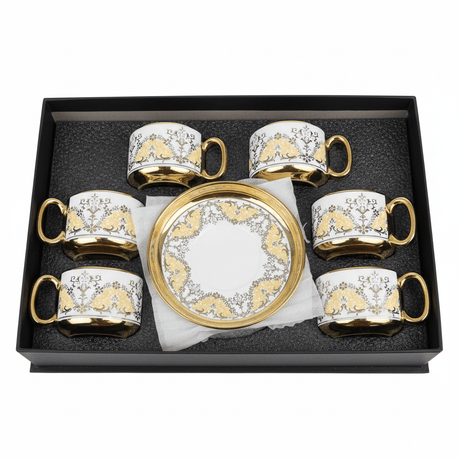 12PCS Luxury Ceramic Cup & Saucer Set – 6 Cups & 6 Saucers | Gold Floral Design - Al Kabayel Discount Centre12PCS Luxury Ceramic Cup & Saucer Set – 6 Cups & 6 Saucers | Gold Floral DesignTea SetsAKDCAl Kabayel Discount Centre