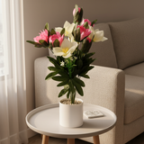 Artificial Flower Plant Pink with White Plastic Pot - 45cm