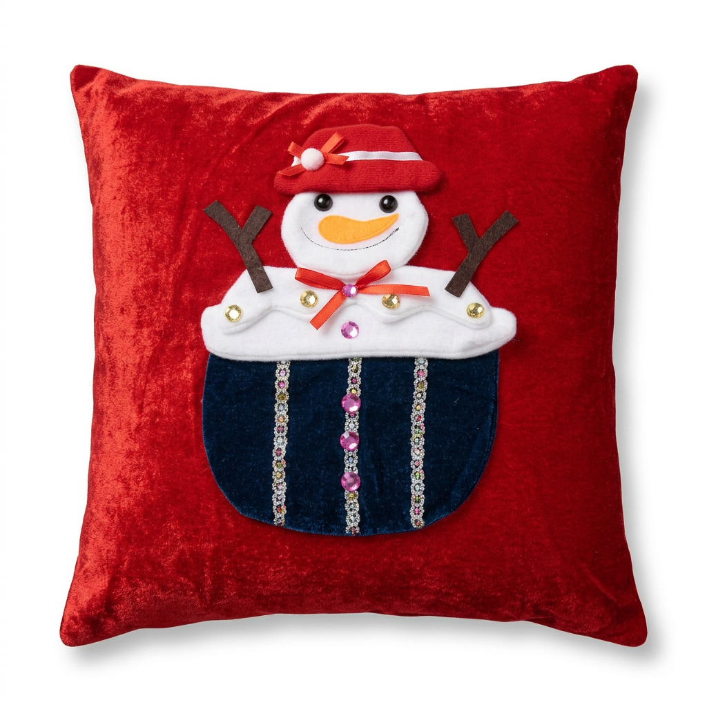 Christmas Snowman Decorative Cushion Red – 40×40cm