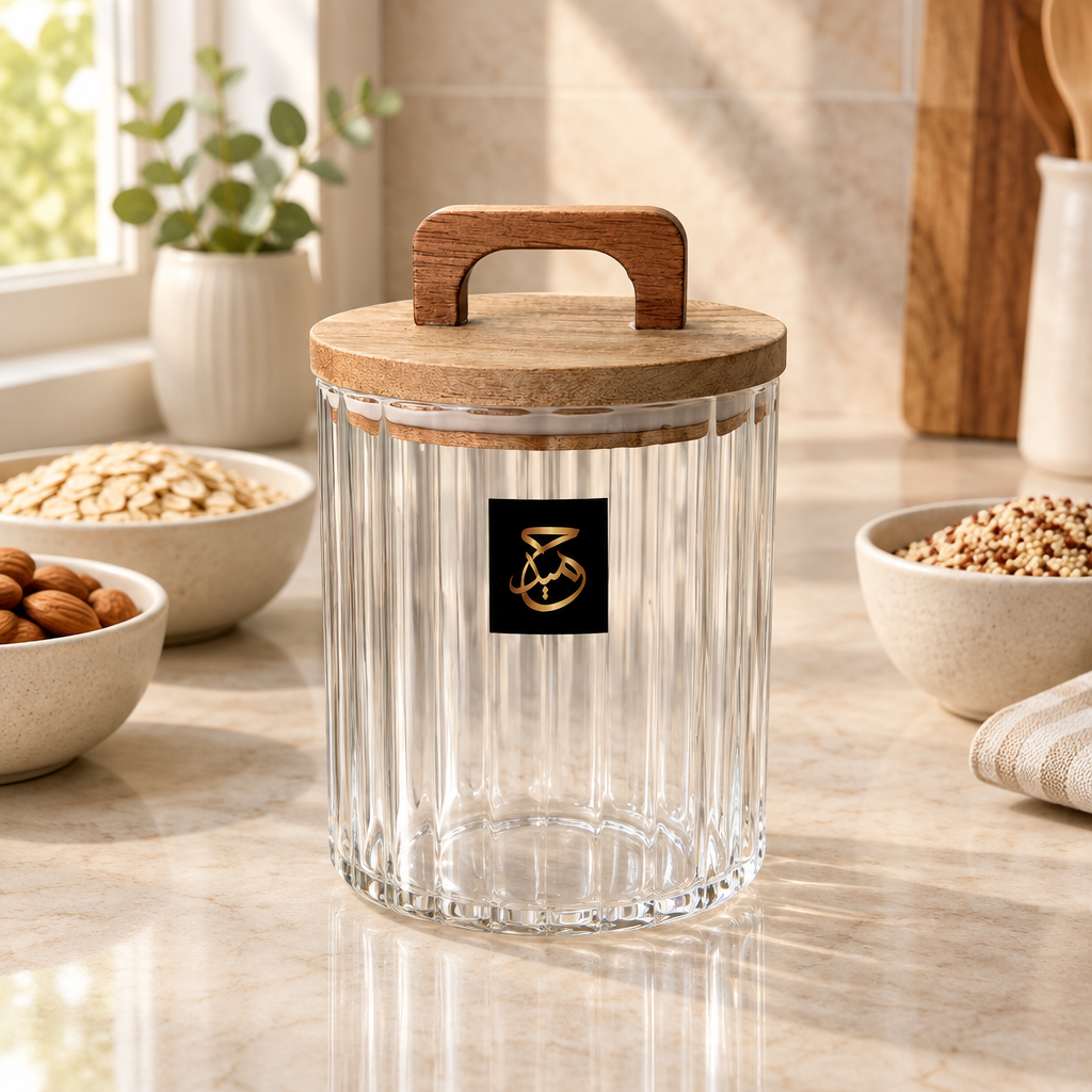 Hamid Glass Canister with Wooden Lid - 750ml