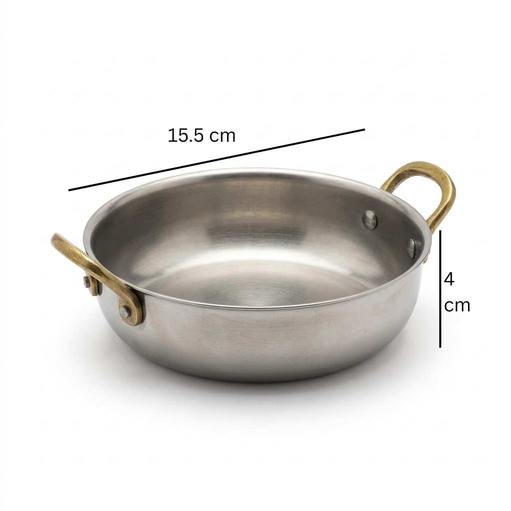 Kitchen Master Stainless Steel Mini Round Dish with Gold-Tone Handles – 15.5 × 4 cm