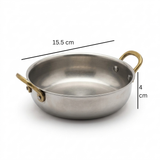 Kitchen Master Stainless Steel Mini Round Dish with Gold-Tone Handles – 15.5 × 4 cm