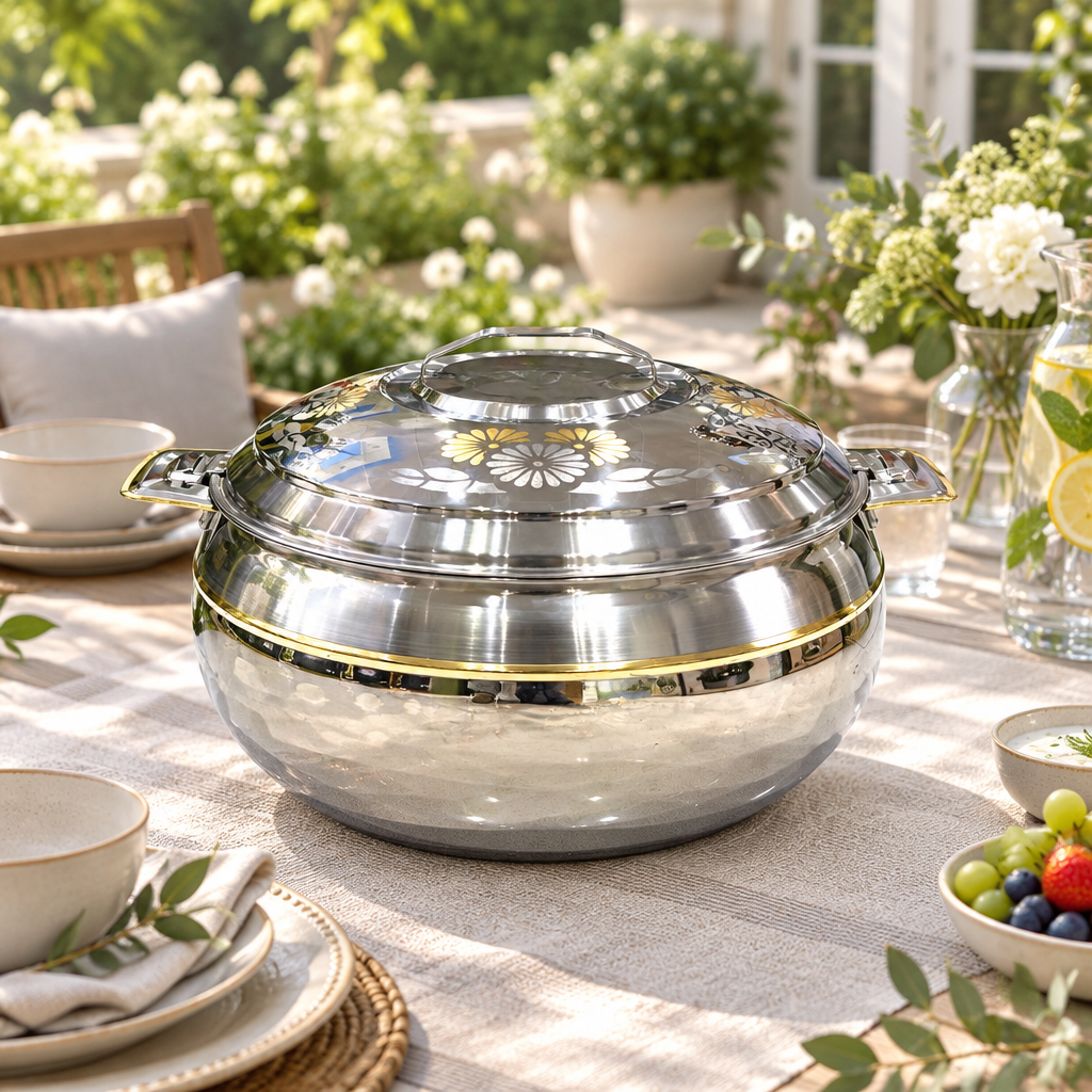 Ahrudh Zahr Stainless Steel Hotpot Silver & Gold - 10Liter
