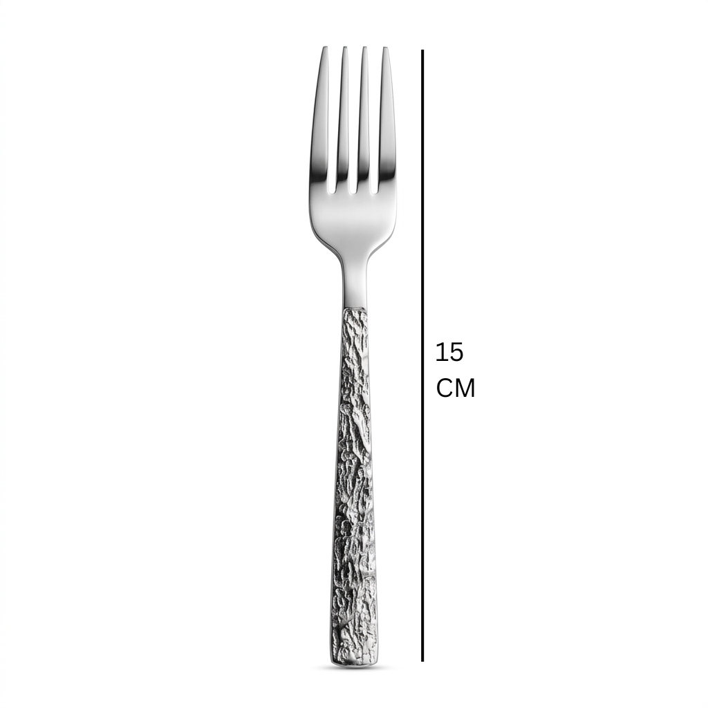 Stainless Steel Fork Set of 6 - 15cm Silver Textured Handle