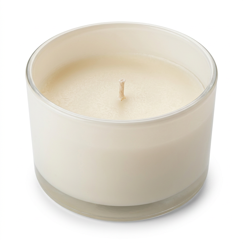 شمعة معطرة في وعاء زجاجي كريمي – 9 سم