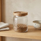 Textured Glass Jar with Wooden Lid - 500ml