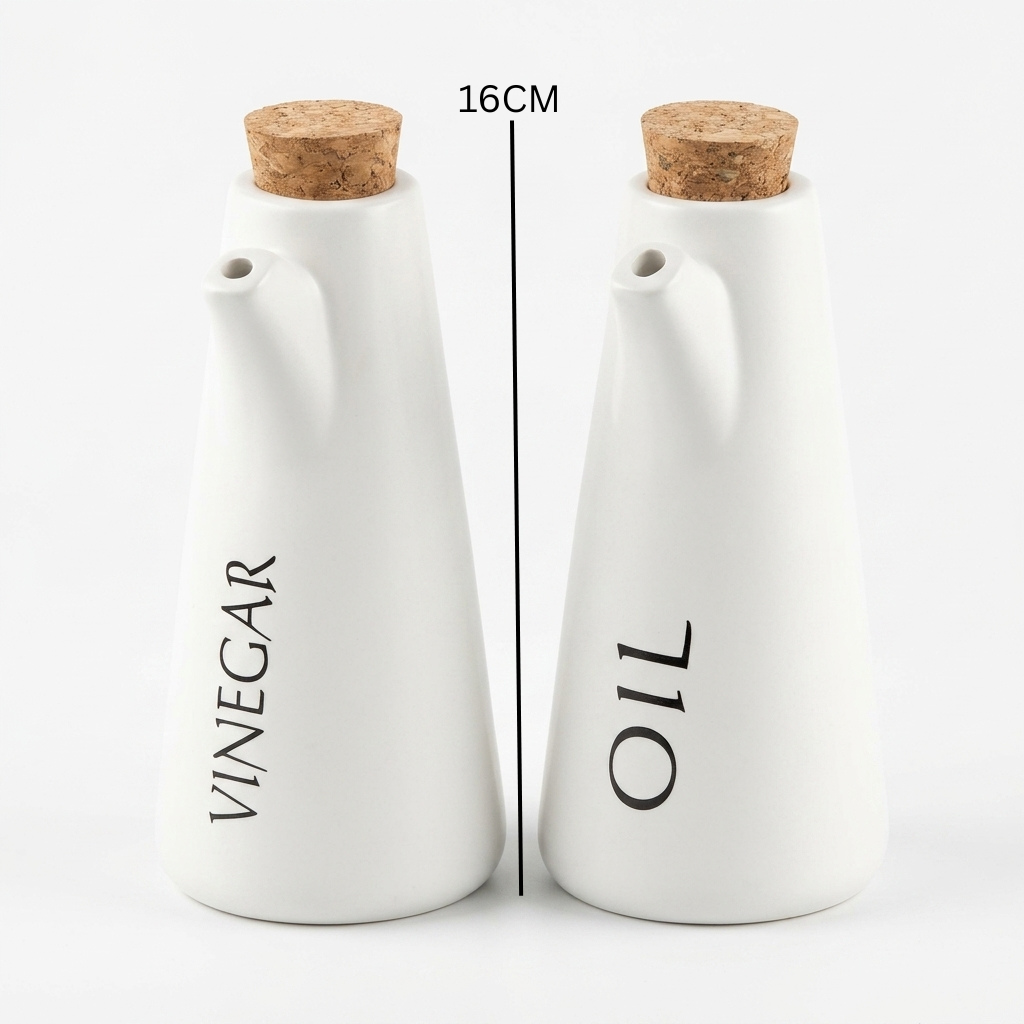 Ceramic Oil & Vinegar Bottle Set with Tray 16 cm