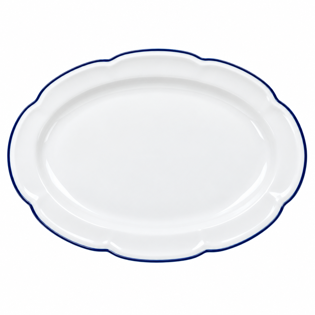 Luhpar Ceramic Oval Platter White with Blue Rim - 35.8x25cm