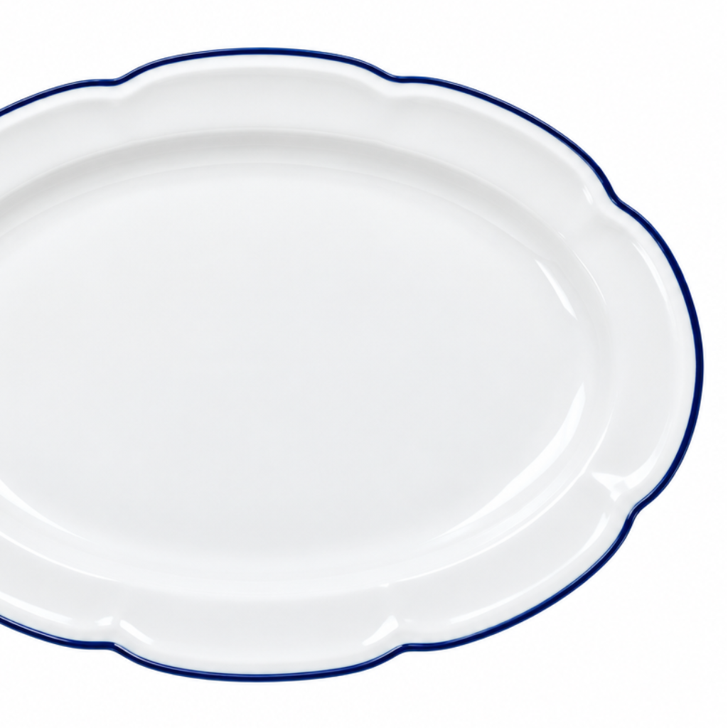 Luhpar Ceramic Oval Platter White with Blue Rim - 35.8x25cm
