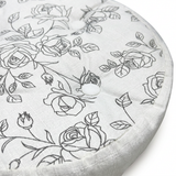 Round Rose Print Tufted Cushion White & Grey - 40cm