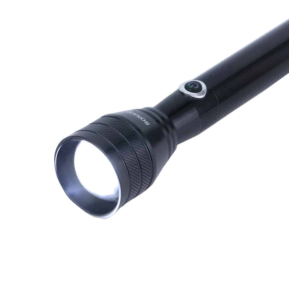 Sonashi 5000mAh Rechargeable LED Torch | High Power Bright Beam | 2-Hour Runtime | Durable Black Design for Daily Use