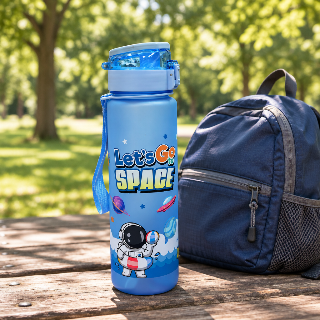 Plastic Water Bottle with Astronaut Space Print Blue - 1 litre