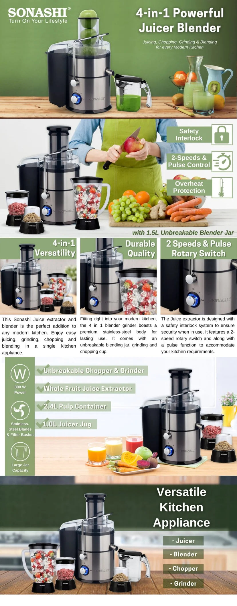 سوناشي عصّارة / خلاط قوي 4 في 1 SJB-401N