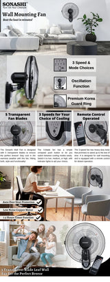 Sonashi 16-Inch Wall Fan With Remote Control SF-8007WR