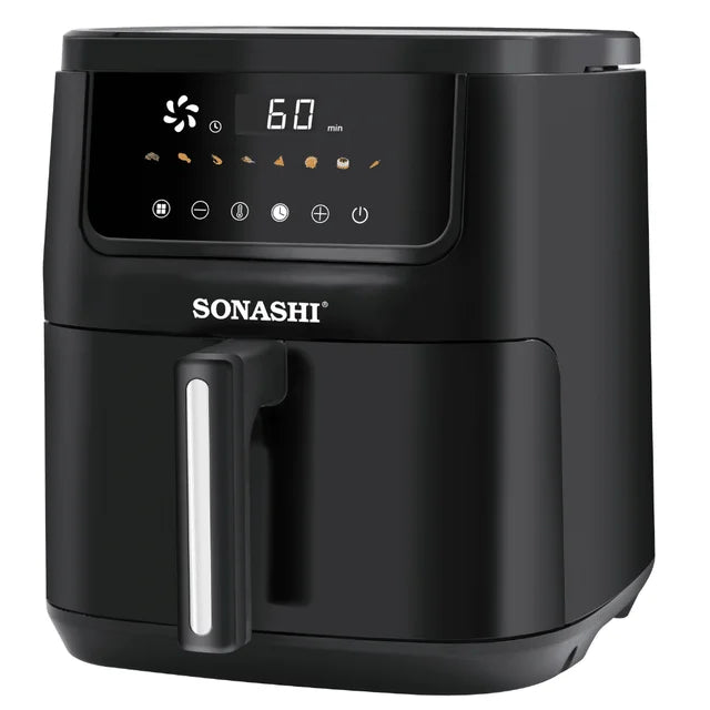 قلاية هوائية رقمية SONASHI SAF-620N – وعاء قابل للإزالة بسعة 6.2 لتر غير لاصق، سلة طعام تيفلون بسعة 5.2 لتر مع شاشة لمس LED ومؤقت | قلاية هوائية كهربائية | جهاز مطبخ منزلي