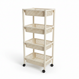 Plastic 4-Tier Storage Rack with Wheels Cream – 100×45×30cm