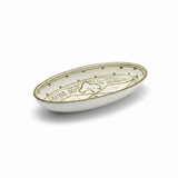 Slama White & Olive Gold Ceramic Oval Serving Plate - 31 cm
