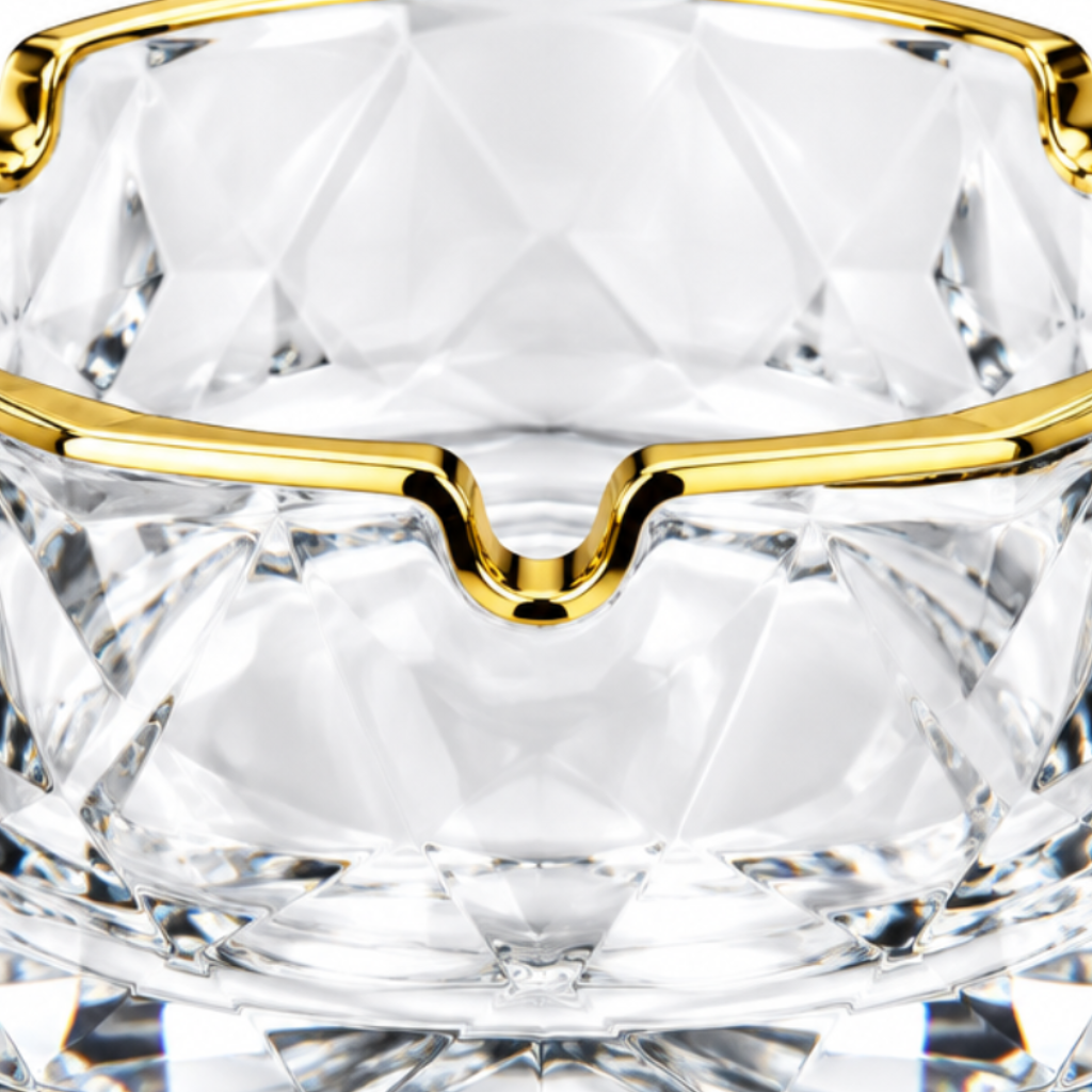 Diamond Glass Ashtray with Golden Rim – 11cm