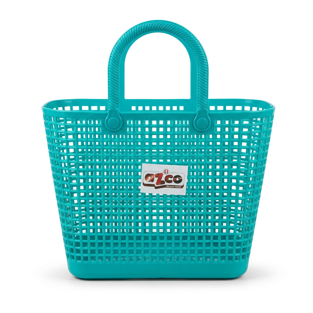 Azco Plastic Shopping Basket with Handles Turquoise – 33×17cm