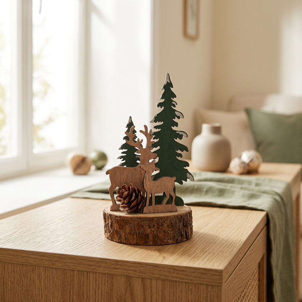 Wooden Christmas Deer & Tree Tabletop Decoration - 12cm